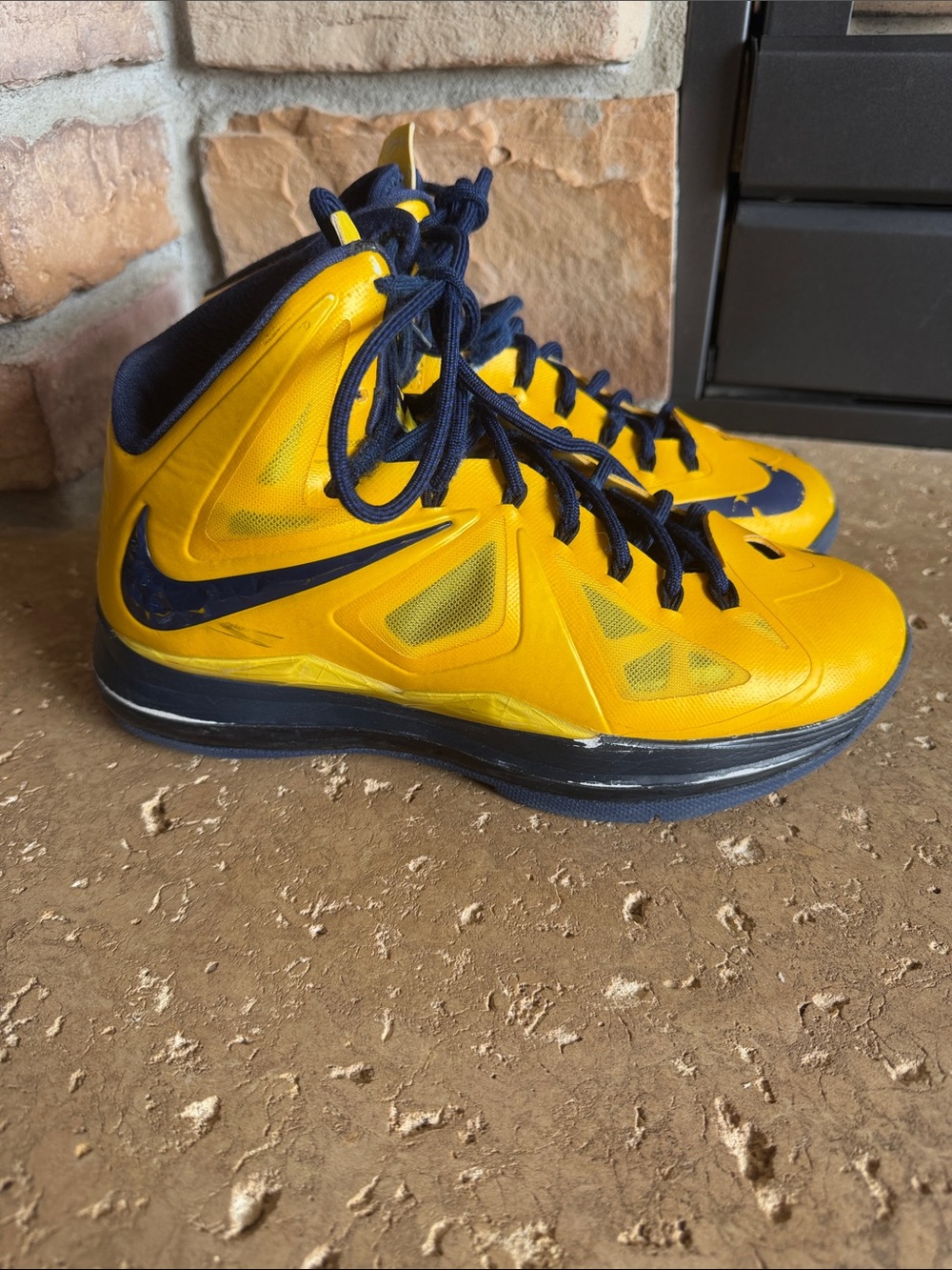 Lebron James NikeID Diamond Collection Yellow Navy High-Top Basketball Shoes 7.5